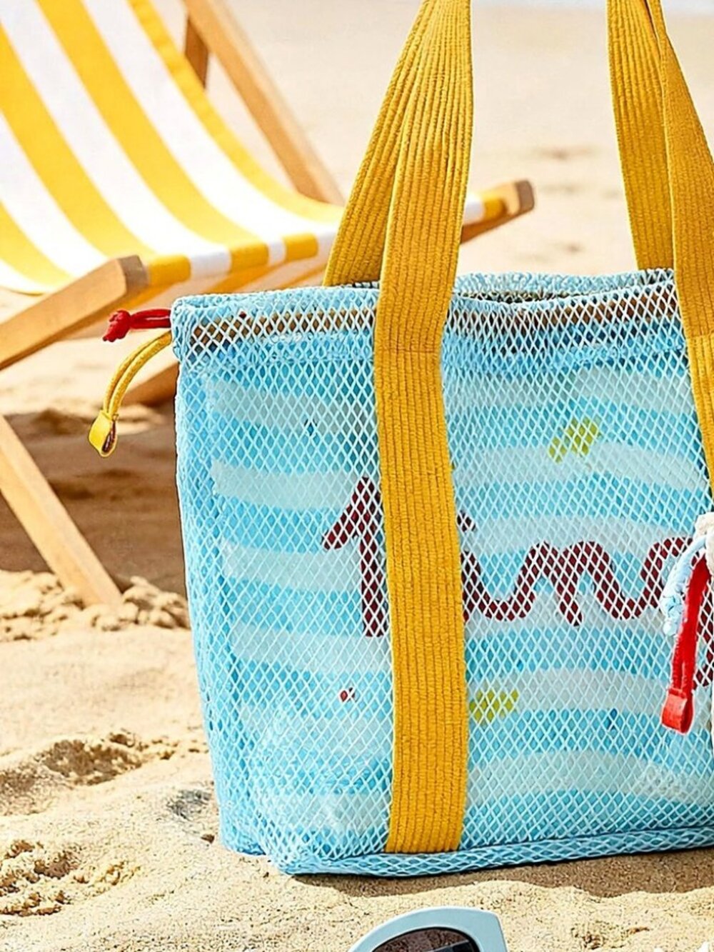 Pingu Summer Mesh Beach Tote Bag Blue Yellow Official Collab